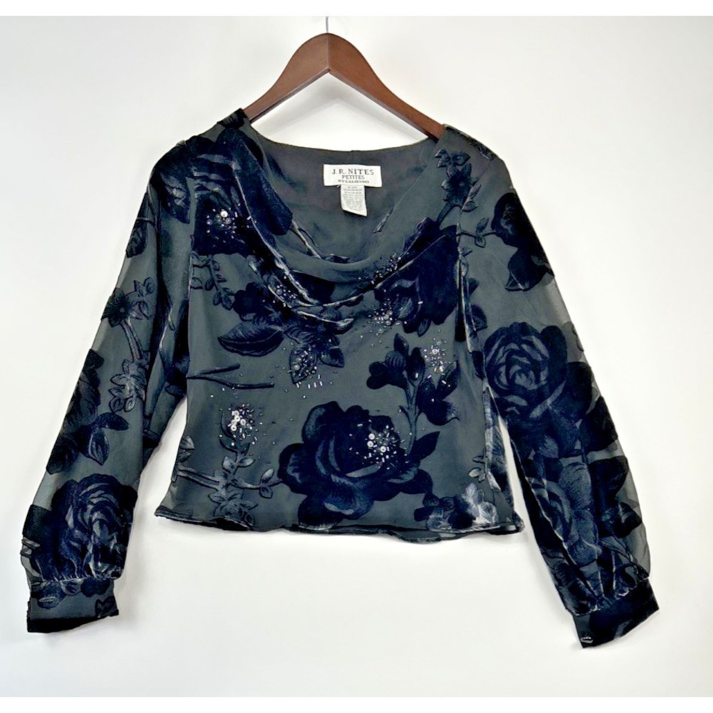 Vintage JR Nights Womens Velvet Burnout Top Size 4 P Whimsygoth Formal
